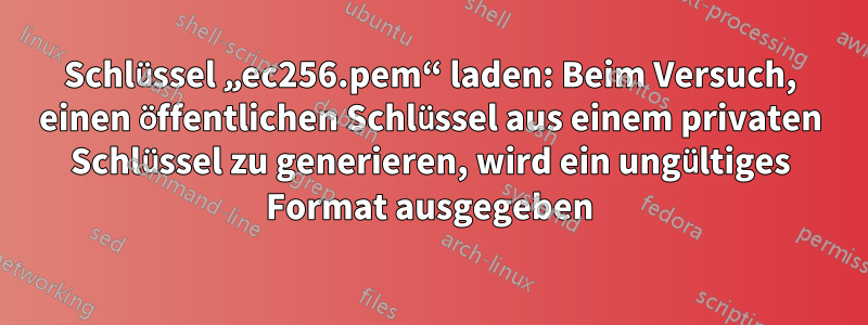 Schlüssel „ec256.pem“ laden: Beim Versuch, einen öffentlichen Schlüssel aus einem privaten Schlüssel zu generieren, wird ein ungültiges Format ausgegeben