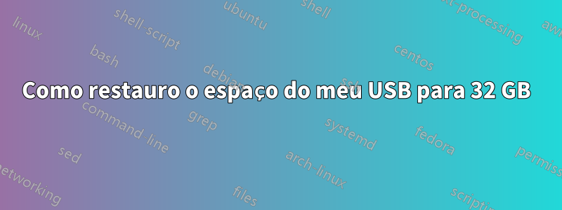 Como restauro o espaço do meu USB para 32 GB 