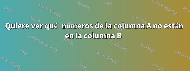 Quiere ver qué números de la columna A no están en la columna B 