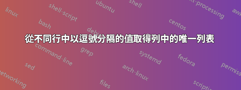 從不同行中以逗號分隔的值取得列中的唯一列表