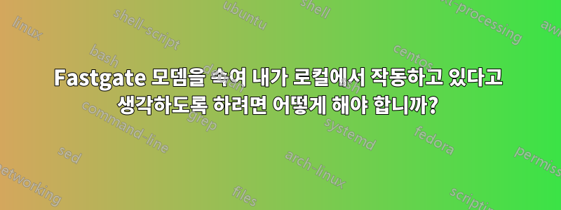 Fastgate 모뎀을 속여 내가 로컬에서 작동하고 있다고 생각하도록 하려면 어떻게 해야 합니까?