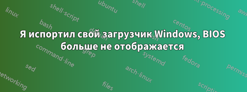 Я испортил свой загрузчик Windows, BIOS больше не отображается