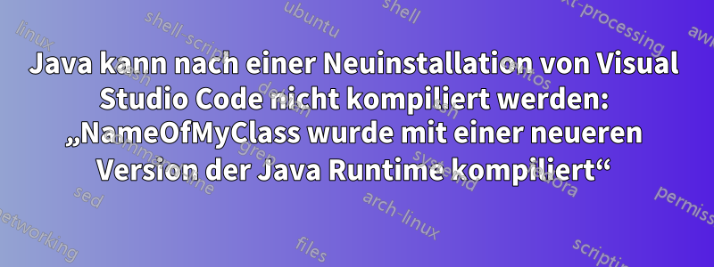 Java kann nach einer Neuinstallation von Visual Studio Code nicht kompiliert werden: „NameOfMyClass wurde mit einer neueren Version der Java Runtime kompiliert“