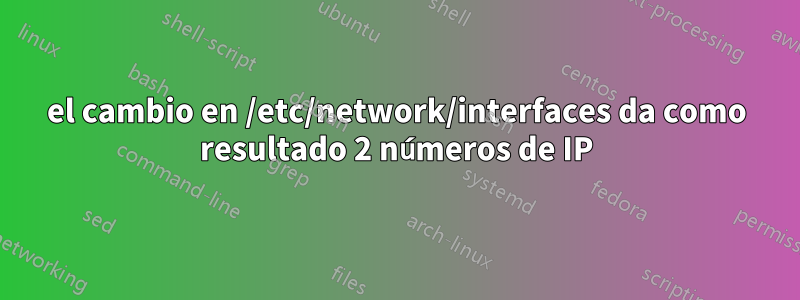 el cambio en /etc/network/interfaces da como resultado 2 números de IP