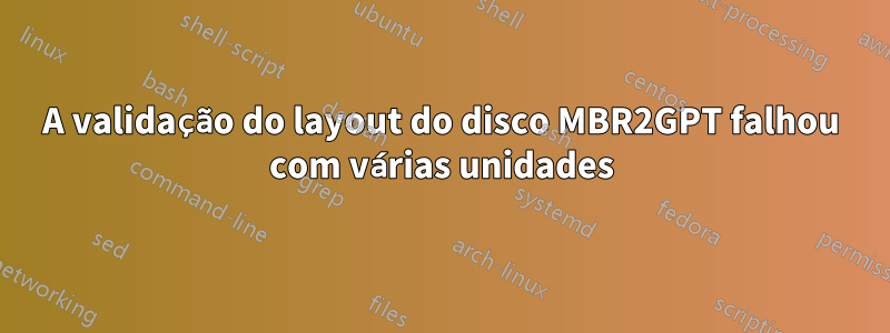 A validação do layout do disco MBR2GPT falhou com várias unidades