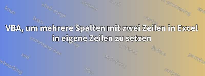 VBA, um mehrere Spalten mit zwei Zeilen in Excel in eigene Zeilen zu setzen