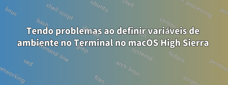 Tendo problemas ao definir variáveis ​​de ambiente no Terminal no macOS High Sierra