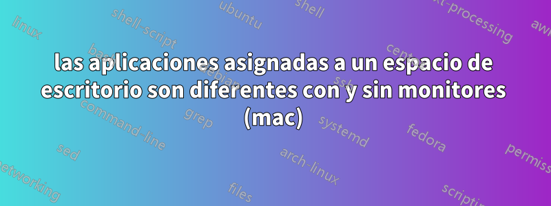 las aplicaciones asignadas a un espacio de escritorio son diferentes con y sin monitores (mac)