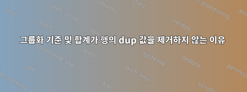 그룹화 기준 및 합계가 행의 dup 값을 제거하지 않는 이유