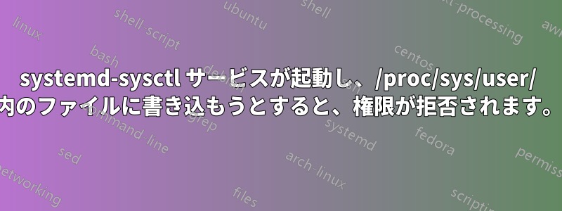 systemd-sysctl サービスが起動し、/proc/sys/user/ 内のファイルに書き込もうとすると、権限が拒否されます。