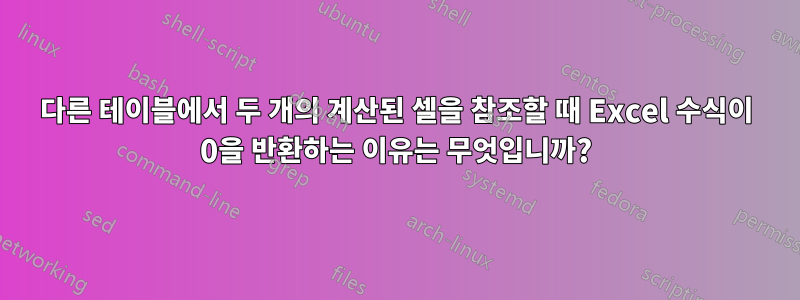 다른 테이블에서 두 개의 계산된 셀을 참조할 때 Excel 수식이 0을 반환하는 이유는 무엇입니까?