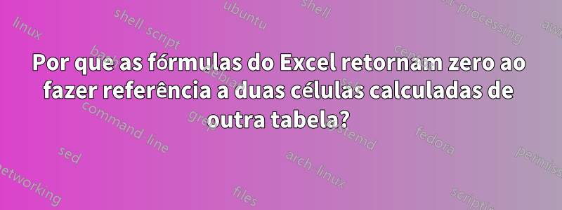 Por que as fórmulas do Excel retornam zero ao fazer referência a duas células calculadas de outra tabela?