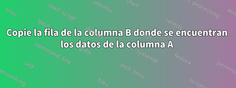 Copie la fila de la columna B donde se encuentran los datos de la columna A