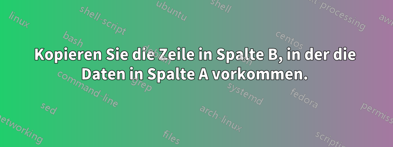 Kopieren Sie die Zeile in Spalte B, in der die Daten in Spalte A vorkommen.