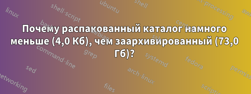 Почему распакованный каталог намного меньше (4,0 Кб), чем заархивированный (73,0 Гб)?