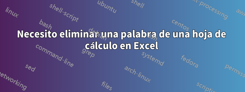 Necesito eliminar una palabra de una hoja de cálculo en Excel