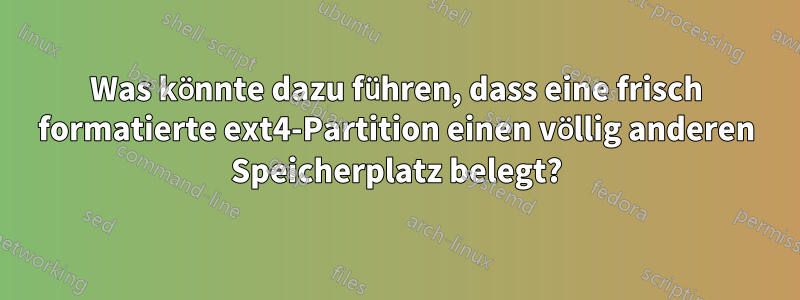 Was könnte dazu führen, dass eine frisch formatierte ext4-Partition einen völlig anderen Speicherplatz belegt?