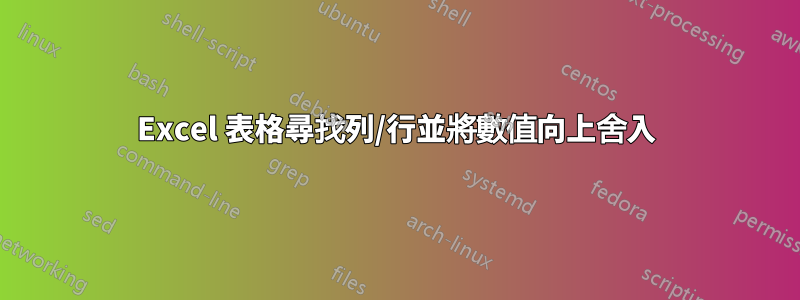 Excel 表格尋找列/行並將數值向上舍入