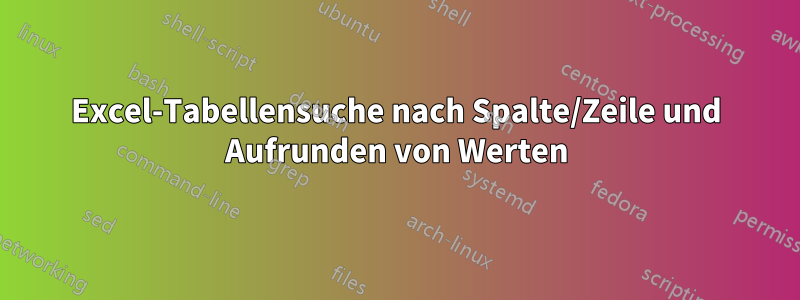 Excel-Tabellensuche nach Spalte/Zeile und Aufrunden von Werten