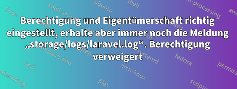 Berechtigung und Eigentümerschaft richtig eingestellt, erhalte aber immer noch die Meldung „storage/logs/laravel.log“. Berechtigung verweigert