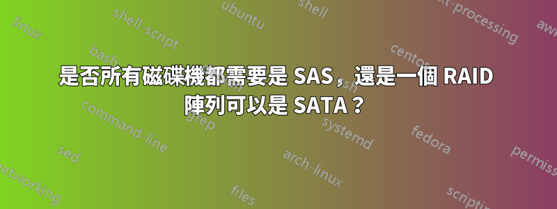 是否所有磁碟機都需要是 SAS，還是一個 RAID 陣列可以是 SATA？