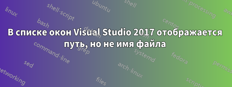 В списке окон Visual Studio 2017 отображается путь, но не имя файла