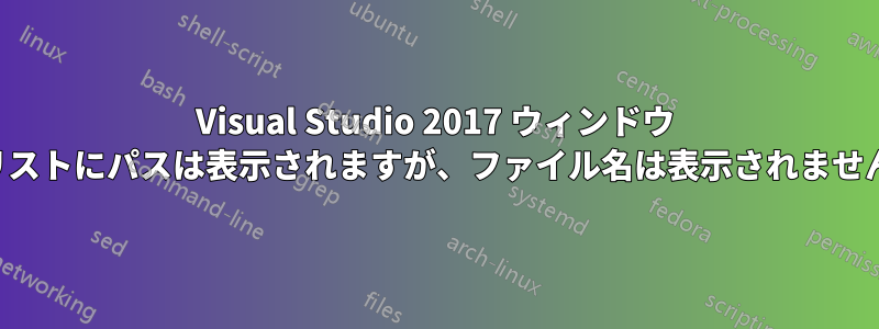 Visual Studio 2017 ウィンドウ リストにパスは表示されますが、ファイル名は表示されません