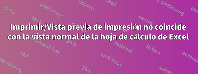 Imprimir/Vista previa de impresión no coincide con la vista normal de la hoja de cálculo de Excel