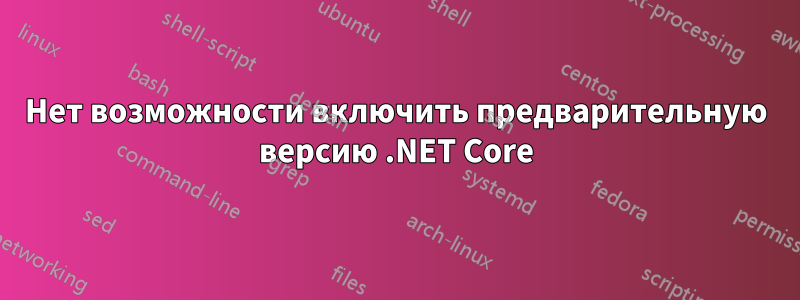 Нет возможности включить предварительную версию .NET Core