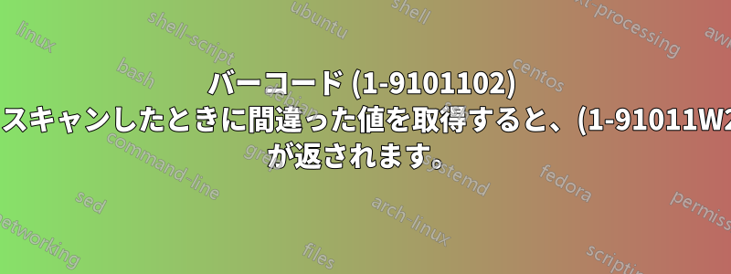 バーコード (1-9101102) をスキャンしたときに間違った値を取得すると、(1-91011W2) が返されます。