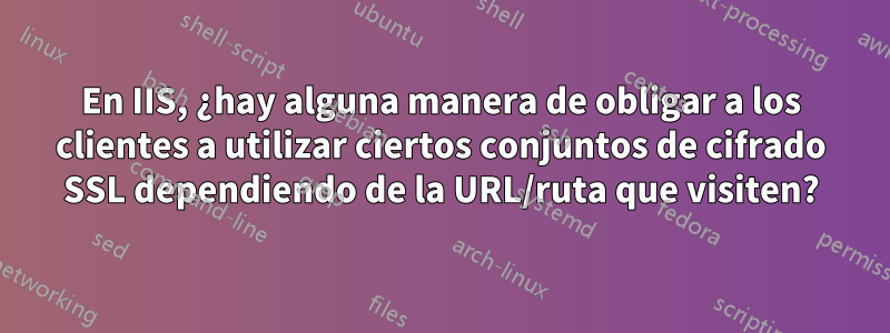 En IIS, ¿hay alguna manera de obligar a los clientes a utilizar ciertos conjuntos de cifrado SSL dependiendo de la URL/ruta que visiten?