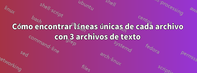 Cómo encontrar líneas únicas de cada archivo con 3 archivos de texto