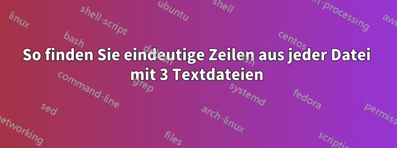 So finden Sie eindeutige Zeilen aus jeder Datei mit 3 Textdateien