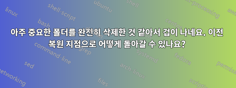 아주 중요한 폴더를 완전히 삭제한 것 같아서 겁이 나네요. 이전 복원 지점으로 어떻게 돌아갈 수 있나요?