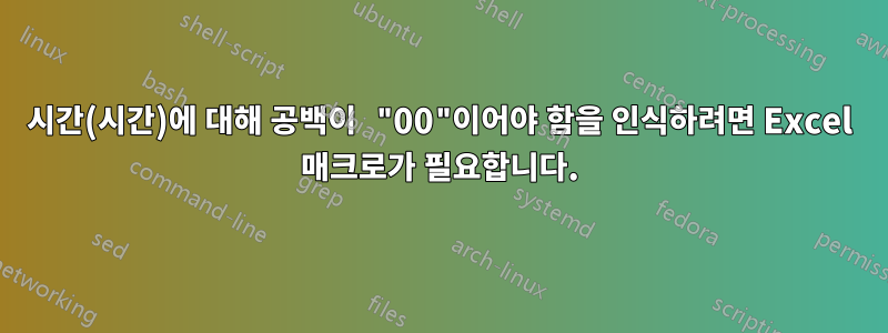 시간(시간)에 대해 공백이 "00"이어야 함을 인식하려면 Excel 매크로가 필요합니다.