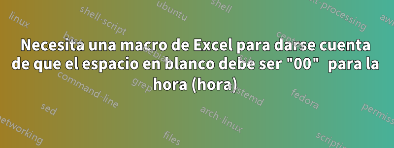 Necesita una macro de Excel para darse cuenta de que el espacio en blanco debe ser "00" para la hora (hora)