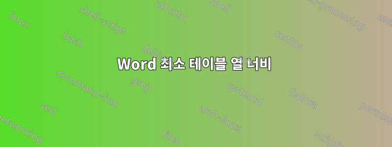 Word 최소 테이블 열 너비