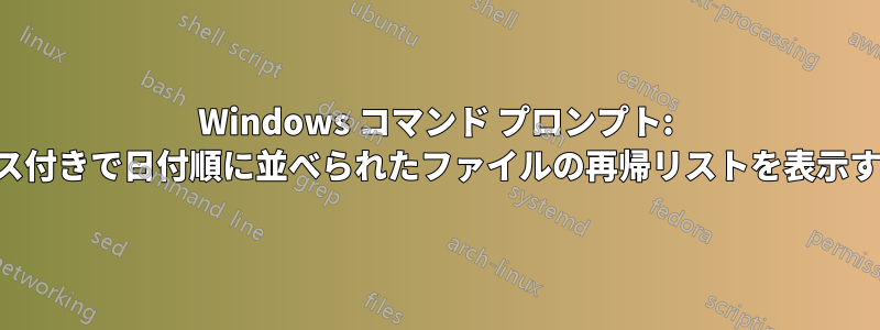 Windows コマンド プロンプト: パス付きで日付順に並べられたファイルの再帰リストを表示する