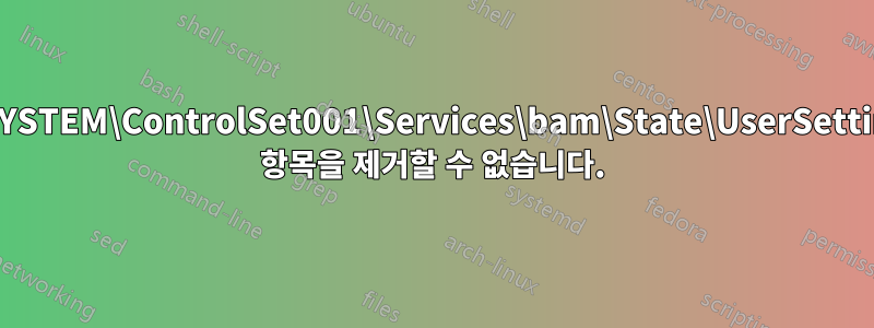 HKLM\SYSTEM\ControlSet001\Services\bam\State\UserSettings\에서 항목을 제거할 수 없습니다.