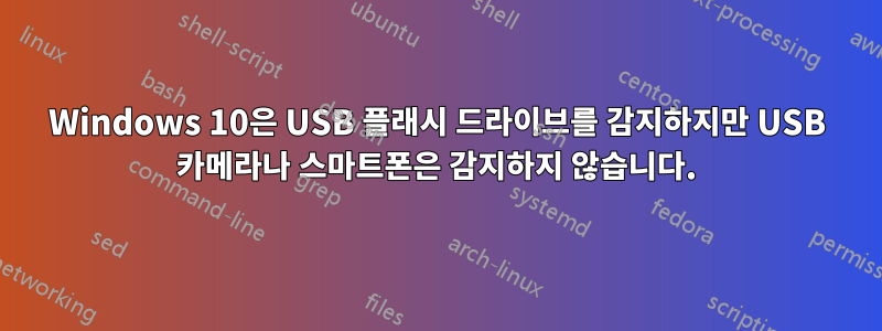 Windows 10은 USB 플래시 드라이브를 감지하지만 USB 카메라나 스마트폰은 감지하지 않습니다.