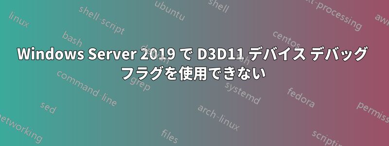 Windows Server 2019 で D3D11 デバイス デバッグ フラグを使用できない