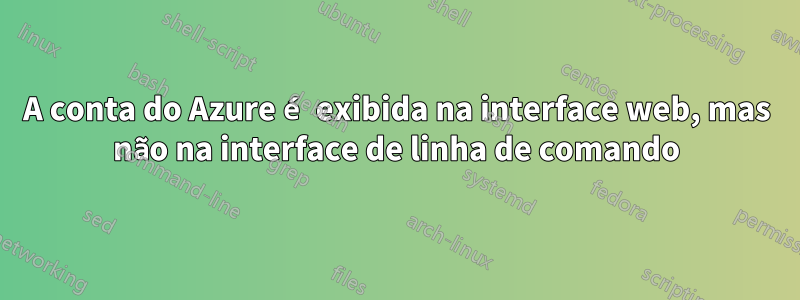 A conta do Azure é exibida na interface web, mas não na interface de linha de comando