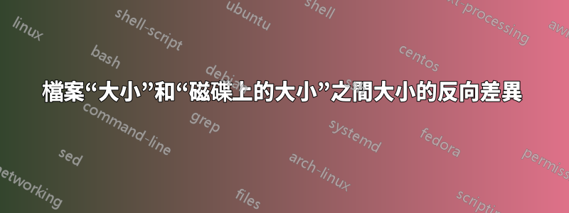 檔案“大小”和“磁碟上的大小”之間大小的反向差異