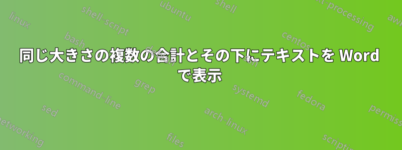 同じ大きさの複数の合計とその下にテキストを Word で表示