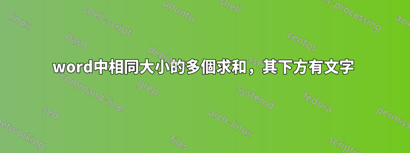 word中相同大小的多個求和，其下方有文字