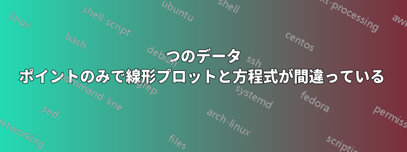 2 つのデータ ポイントのみで線形プロットと方程式が間違っている