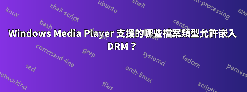 Windows Media Player 支援的哪些檔案類型允許嵌入 DRM？