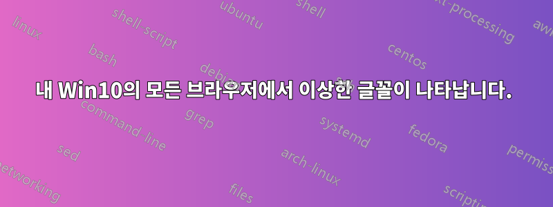 내 Win10의 모든 브라우저에서 이상한 글꼴이 나타납니다.