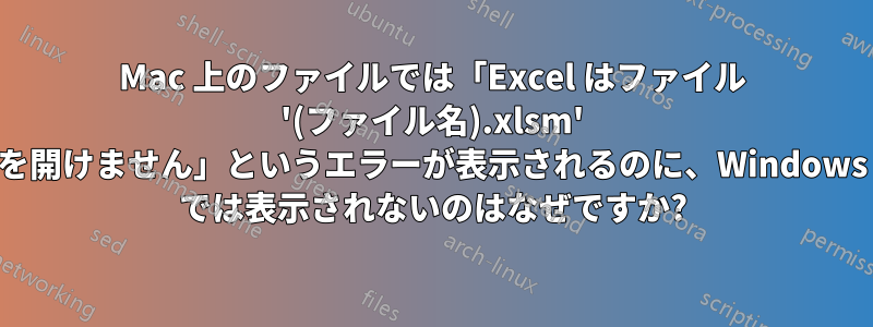Mac 上のファイルでは「Excel はファイル '(ファイル名).xlsm' を開けません」というエラーが表示されるのに、Windows では表示されないのはなぜですか?
