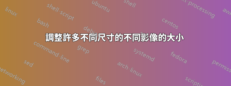 調整許多不同尺寸的不同影像的大小